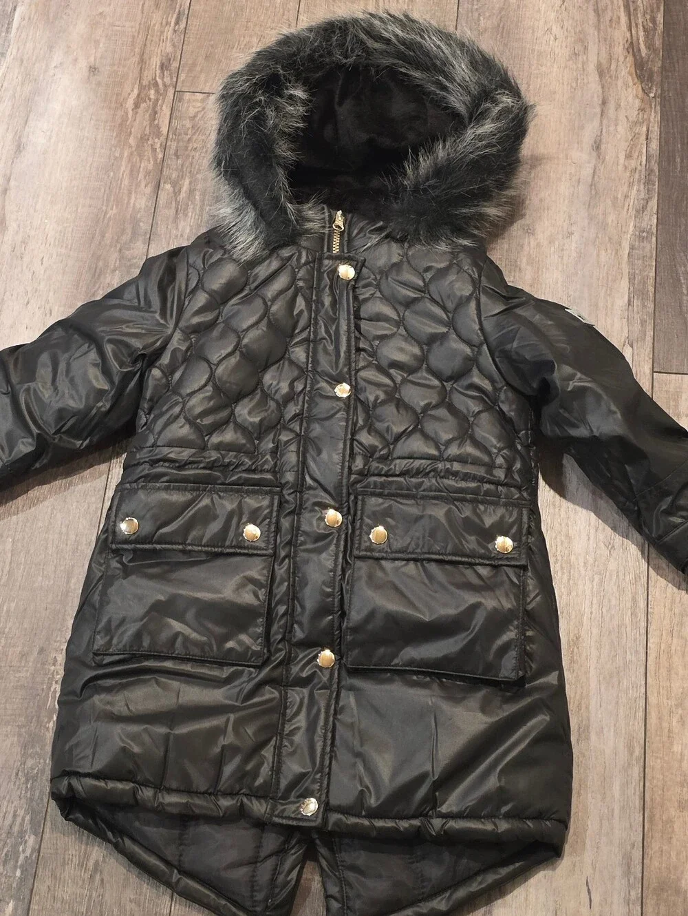 NWT London Fog Girls Black Quilted Puffer Parka Jacket Size LG 6x S(7/8)*Read*